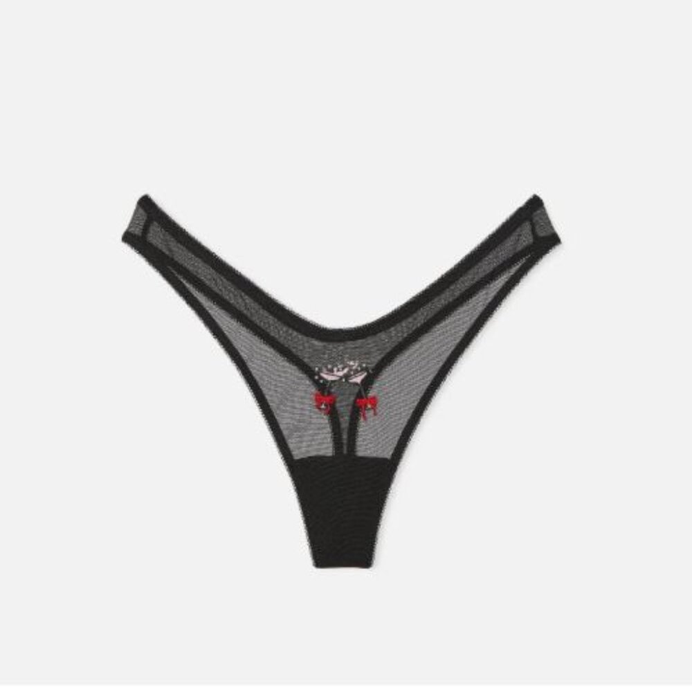 Victoria's Secret Flirty Mesh Thong Panty Black Color Size L New